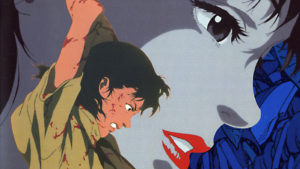 Cette affiche de Perfect Blue donne plus l'image d'un thriller que l'originale.