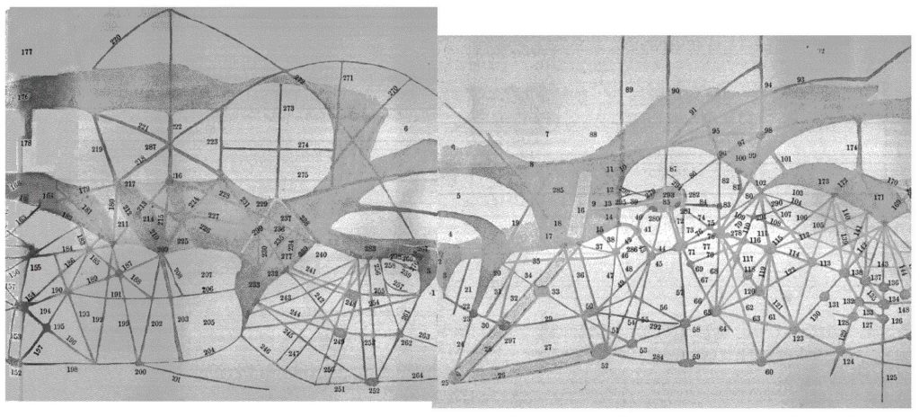 Carte de Mars dessinée par Lowell en 1895. Les canaux observés y sont numérotés.