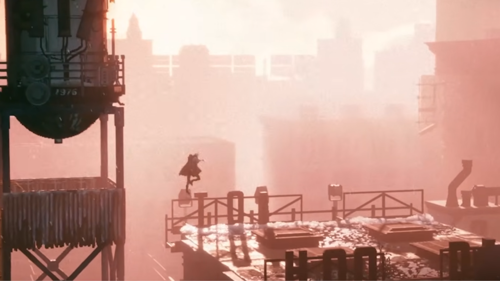 Reach, le personnage de Replaced saute d'un toit de Phoenix City à l'autre.